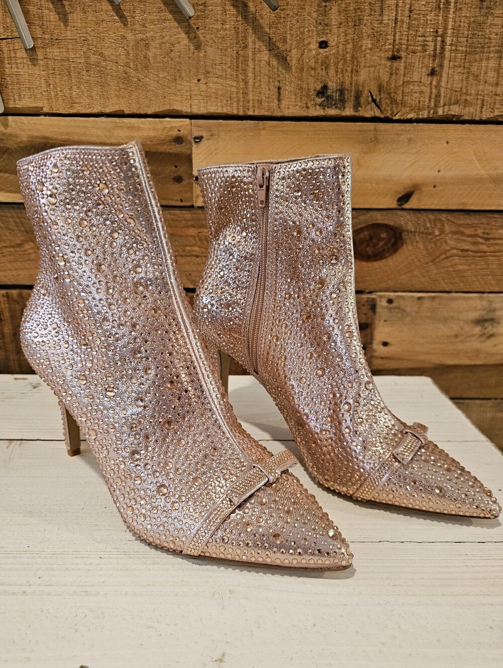 🐕 NWOT INC International Concepts "Ignacia" Rose Gold Rhinestone Boots Size 10M